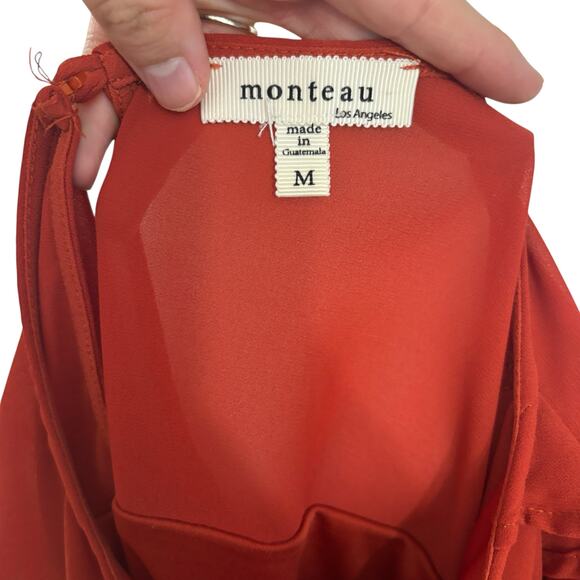 Monteau Burnt Orange Ruffle Sleeve Blouse Medium Womens Flowy Dressy Top - Picture 8 of 8